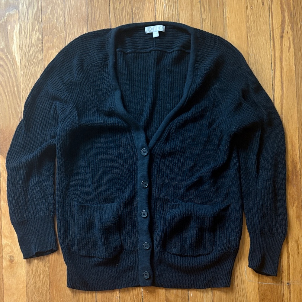 J. Crew Black V-Neck Linen Cotton Cardigan